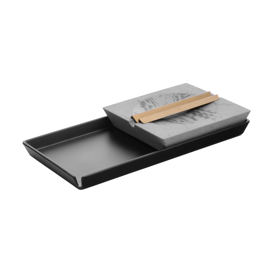 NWTN Home Roseland Set — Concrete Catchall Tabletop Tray, Melamine serving tray & Brass Tool