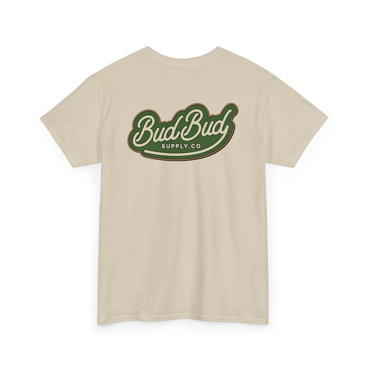 Bud Bud Supply Co. Logo Tee — Retro Green Script Chest & Back Shirt official brand image