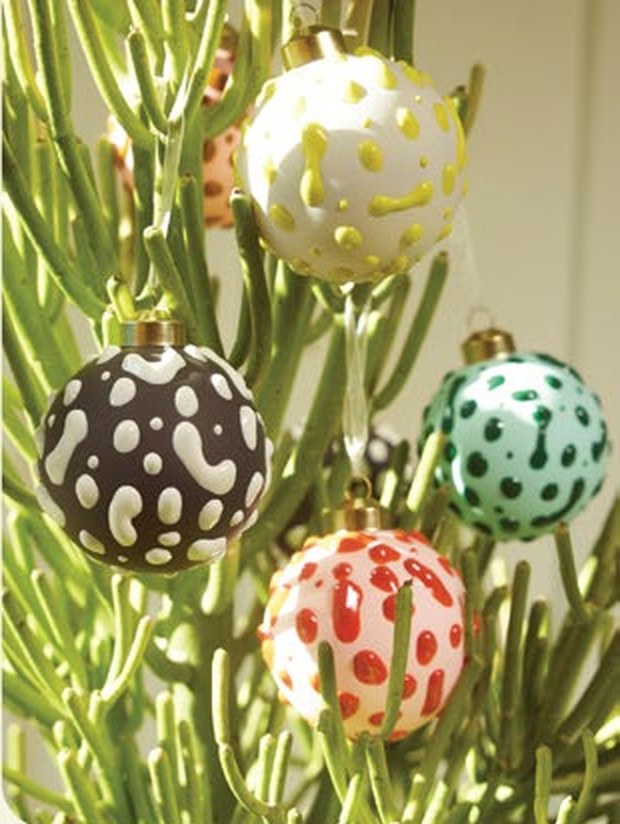 Houseplant Gloopy Ornament Set — 4 Hand-Painted Glass Ornaments — product photograph