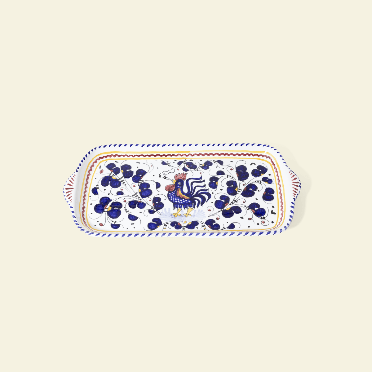 Houseplant Smoking Rooster Rolling Tray — Hand-Painted Deruta Ceramic